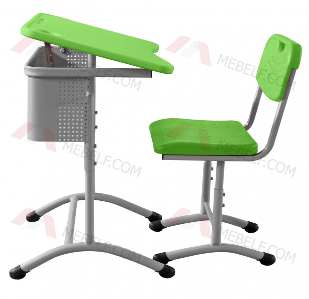 Школьный стол с наклонной столешницей ШСТ15 и стул ШС02, зеленый