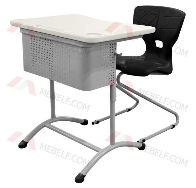 Школьный стол с перфорированным экраном ШСТ13 и стильный школьный стул ШС13, черный и белый