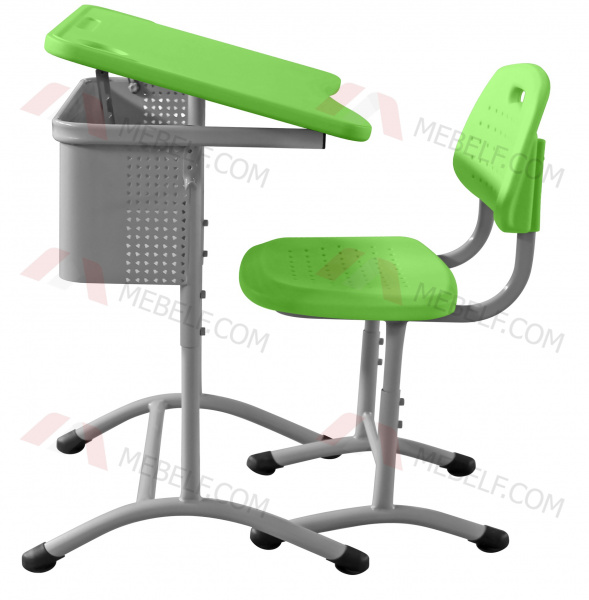 Школьный стол с наклонной столешницей ШСТ15 и стул ШС03, зеленый