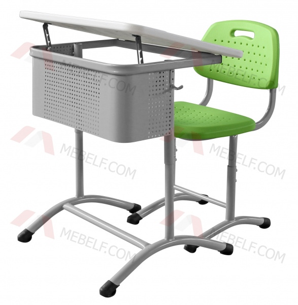 Школьный стол с наклонной столешницей ШСТ15 и стул ШС03, серый и зеелный