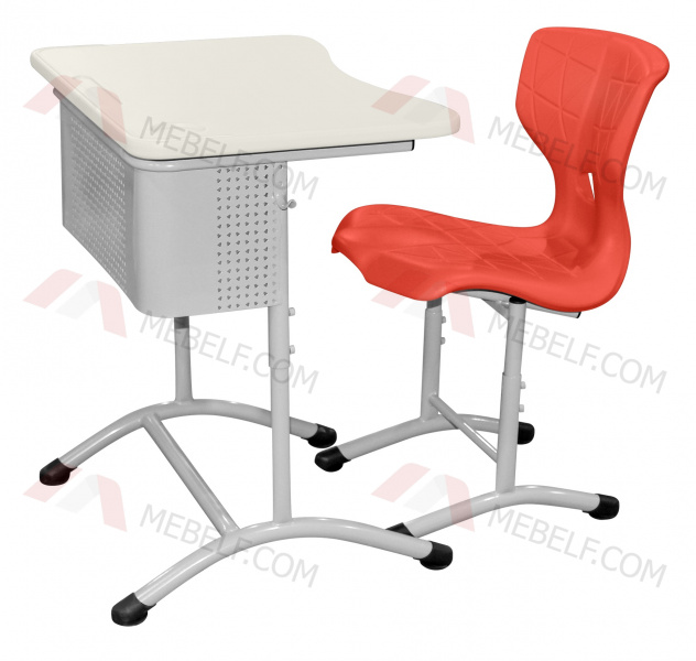 Школьный стол с перфорированным экраном ШСТ13 и стул ШС10, белый и оранжевый