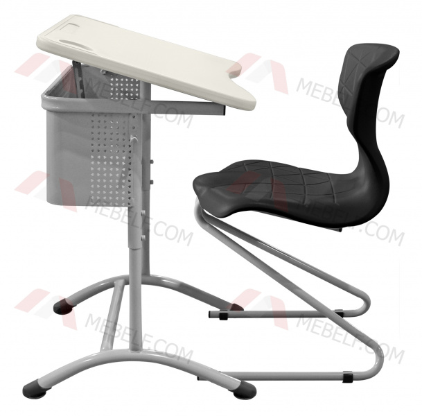 Школьный стол с наклонной столешницей ШСТ15 и стильный стул ШС13, черный и белый