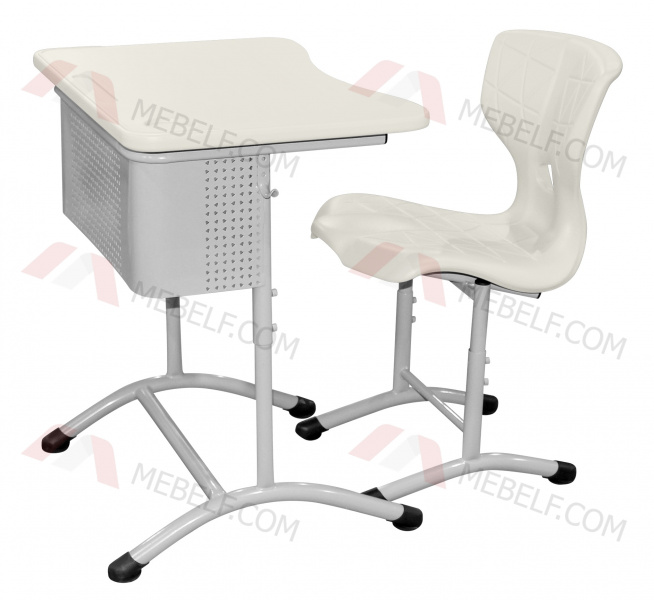 Школьный стол с перфорированным экраном ШСТ13 и стул ШС10, белый