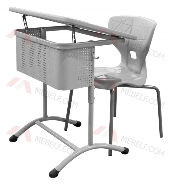 Школьный стол с наклонной столешницей ШСТ15 и стул ШС11, серый