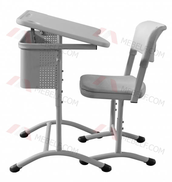 Школьный стол с наклонной столешницей ШСТ15 и стул ШС01, серый