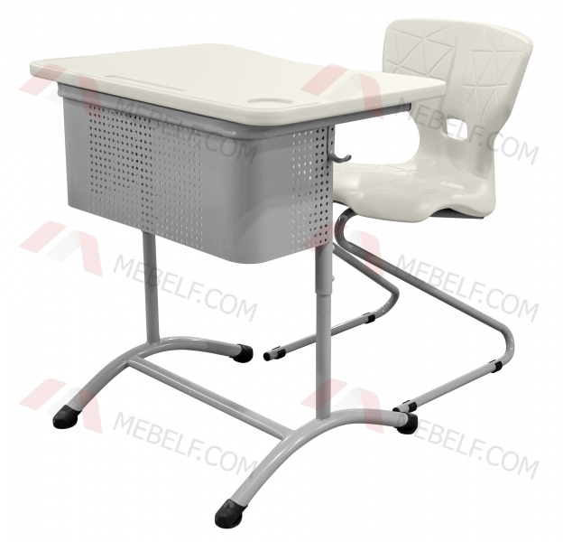 Школьный стол с перфорированным экраном ШСТ13 и стильный школьный стул ШС13, белый