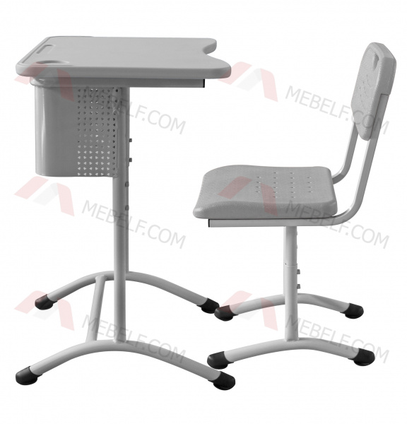 Школьный стол с перфорированным экраном ШСТ13 и стул ШС02, серый