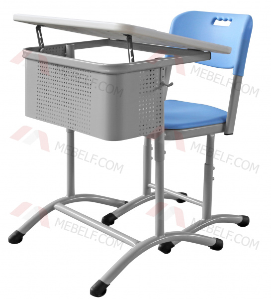 Школьный стол с наклонной столешницей ШСТ15 и стул ШС01, синий и серый